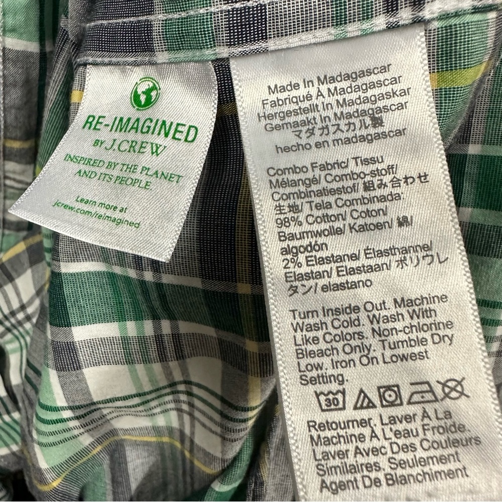 J Crew Flex Washed Classic Button Down Long Sleeve Green Plaid Pocket Shirt XL - Picture 3 of 5